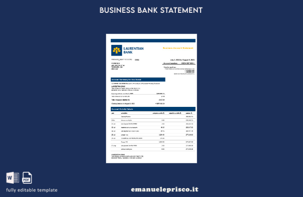 stile verificato Modello di estratto conto aziendale Word e PDF della Laurentian